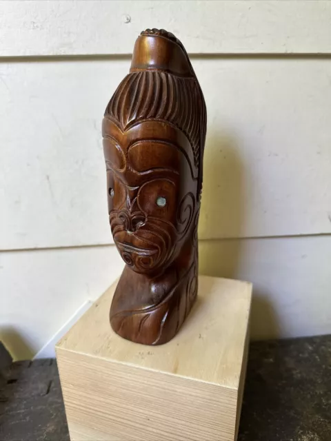 Vintage Whakairo Hand Carved Figure Bust Maori Tiki Oceanic Tribal Carving NZ