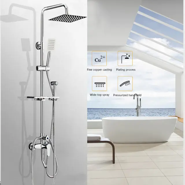 8" Wall Mount Chrome Shower Faucet Set Rainfall Hand Shower Tub Filler Mixer Tap