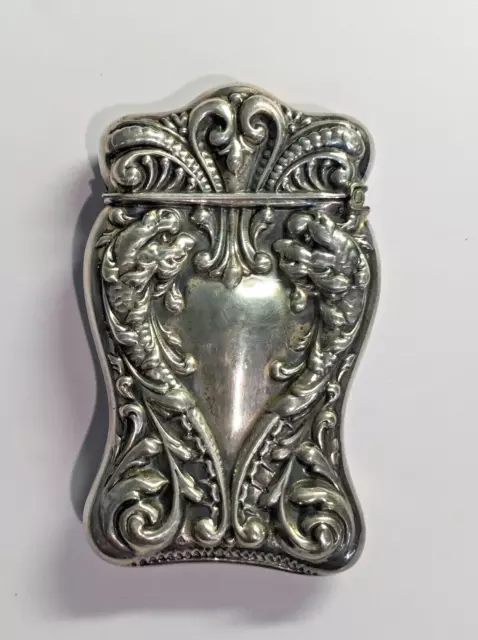 Antique Sterling Silver Match Safe Vesta Case Heart Ornate Scroll Holder
