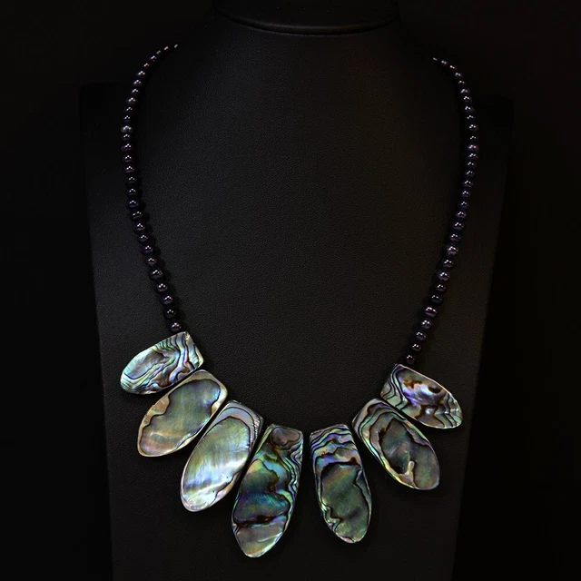 Natural Green Abalone Shell Black Potato Pearl Handmade Choker Necklace Lady