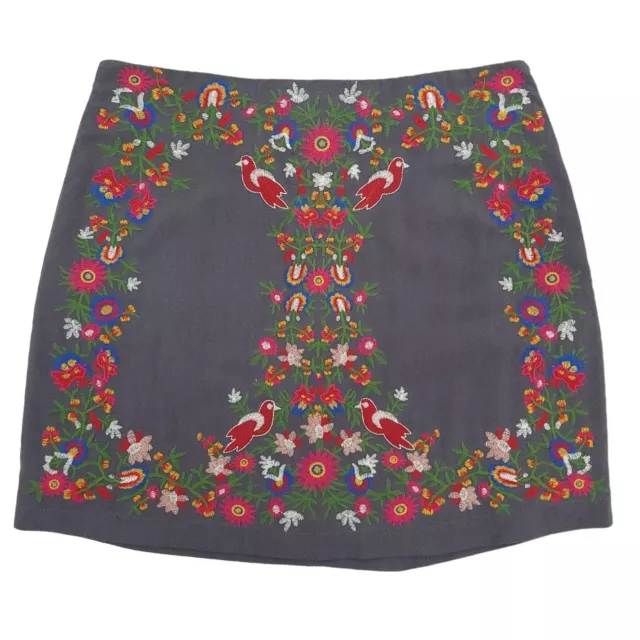 Umgee Floral Embroidered High Waist Mini Skirt Womens Size S Gray Boho Chic