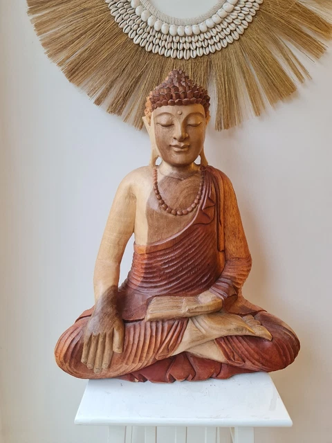 Hand carved Buddha in Bhumisparka Mudra wood sculpture LARGE