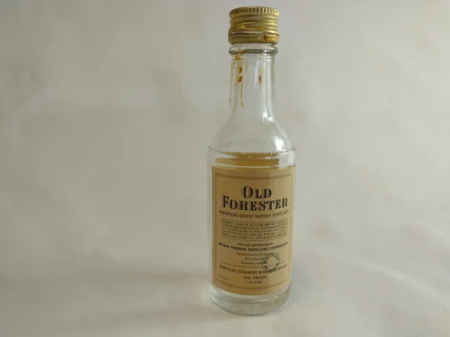 Vintage Kentucky Old Forester 100 Proof Whiskey Bottle 1/10 Pt Mini Nip Empty