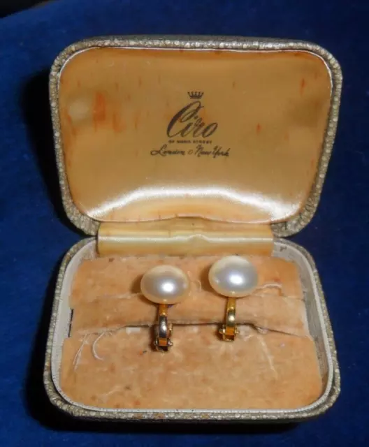 VINTAGE DESIGNER BRAND CIRO 9ct yellow gold pearl clip on earrings 39.99 PicClick UK