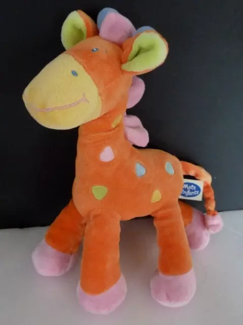 83. DOUDOU PELUCHE MOTS D'ENFANTS GIRAFE orange rose bleu jaune vert 25cm TTBE