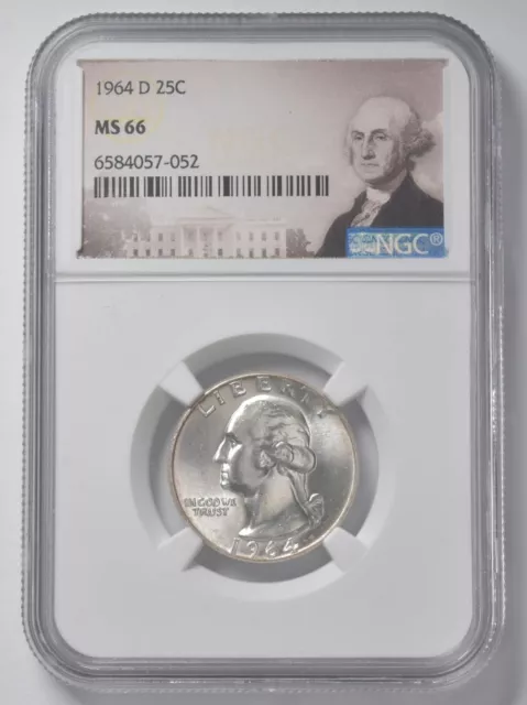 MS66 1964-D Washington Quarter NGC - Special Lbl - 90% Silver *0586