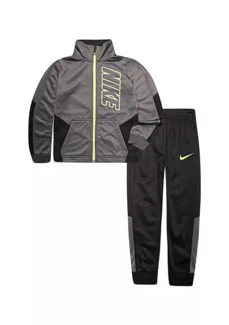 Nike Boys 2pc Color Block Tricot Track Suit Set Jacket Pants Black Gray Sz 4 NEW