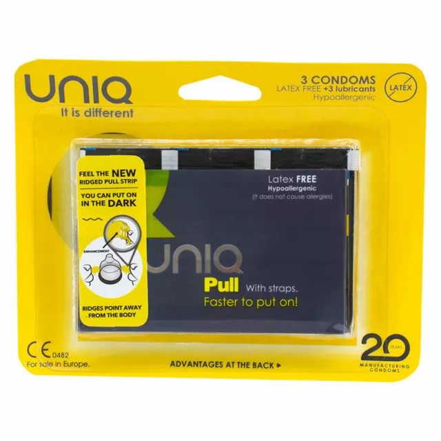 Uniq Pull Condoms Avec Bandes sans Latex Ultra Sensible Fort Condoms Boîte 3
