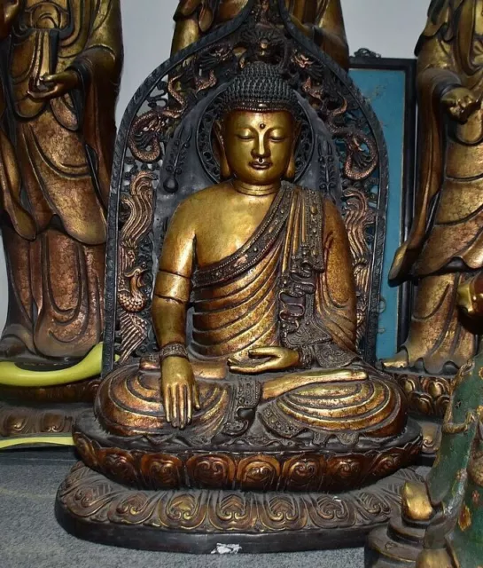 58.8 " Old Chinese Enamel cloisonne Gilt Shakyamuni Tathagata Buddha Statue