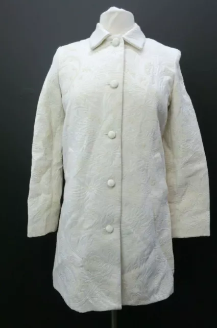 Enzo Angiolini Womens White Floral Long Sleeve Button Front Slash Pocket Coat XS