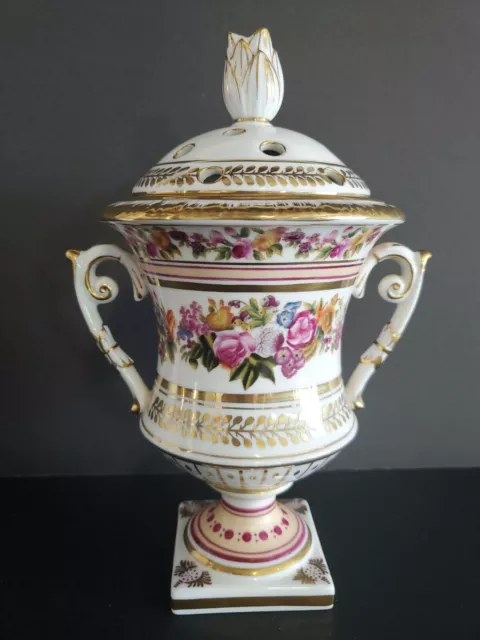 Dresden Potpourri Urn Hand Painted Flowers & Gold - Unmarked, possible Sevres