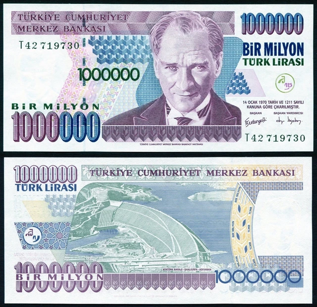 TURKEY 1 MILLION lira 1995 Kemal Ataturk & Sanliurfa Dam P213(2) UNC 5