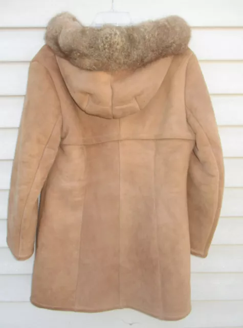 Vtg Napa Of Sawyer Shearling Suede Jacket Coat Hooded Flare Bottom sz X-Small 2