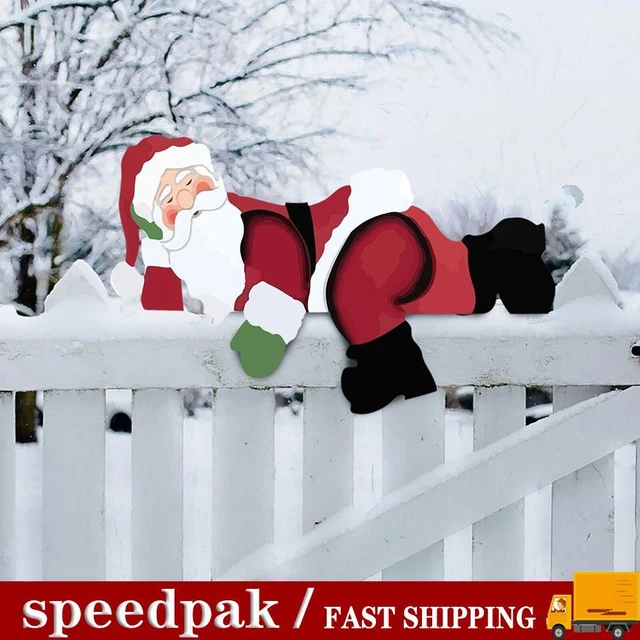 Christmas Garden Fence Peeker Santa Claus,Elk,Snowman Xmas Deco Garden T7R4
