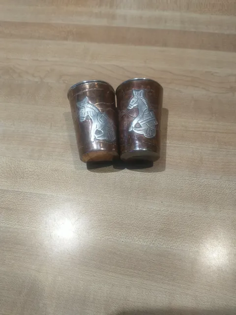 Vintage Taxco Mexican Silver Copper Shot Glasses X2