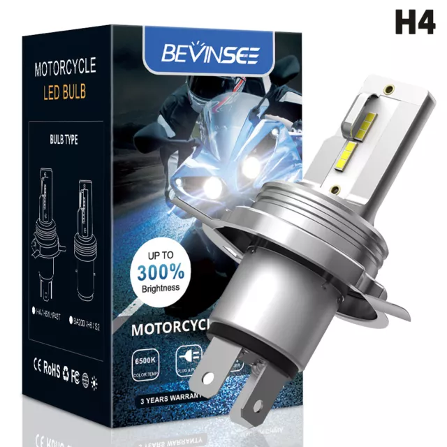 Bevinsee 1x H4 HS1 Ampoules LED de Phares pour Moto ATV 1500LM Blanc Feu Lumière