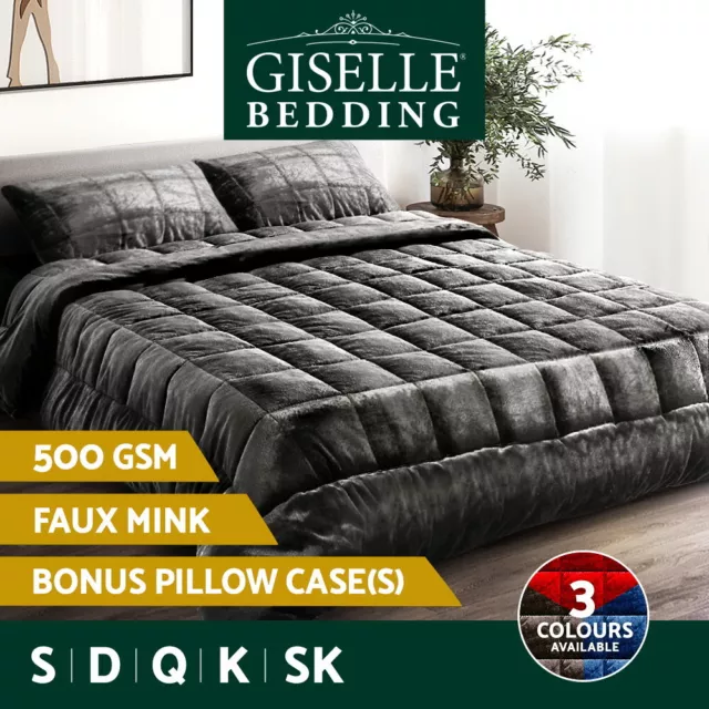 Giselle Faux Mink Quilt Throw Blanket Comforter Queen King S/D/SK Winter Warm