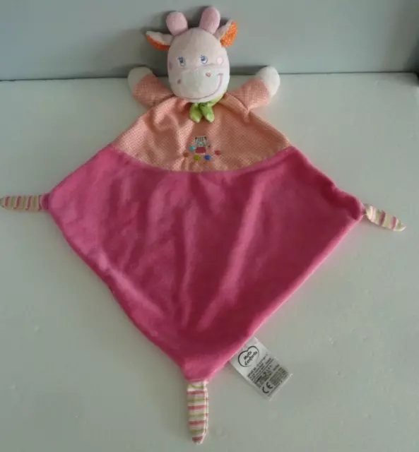 913. Doudou Plat Mots D'enfants Vache Rose Echarpe Vert Pois Chat Pelote - Tbe