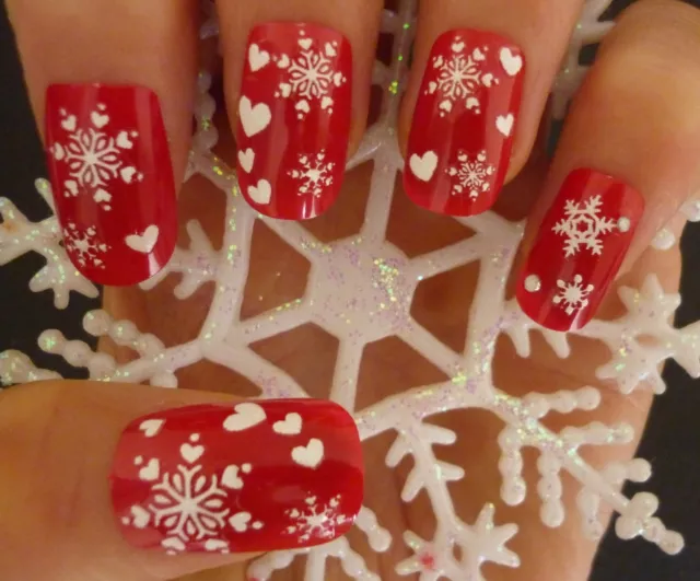 Christmas Nail Art Stickers Decals White Snowflakes Glitter Hearts Gel Polish 84