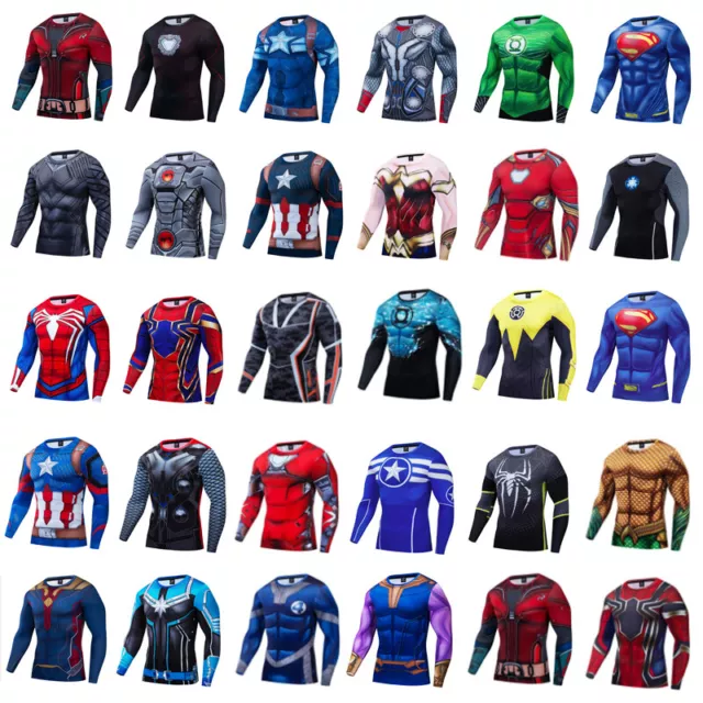 Men's T-shirts Compression 3D Printed Marvel Avenger Tee Gym Tops Long Sleeve