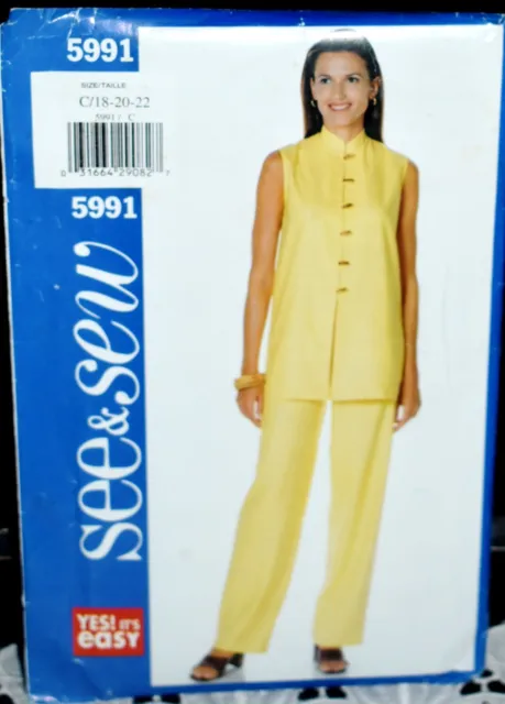 Butterick SEE & SEW Sewing Pattern 5991 Misses Top & Pants Size 18-22 HTF