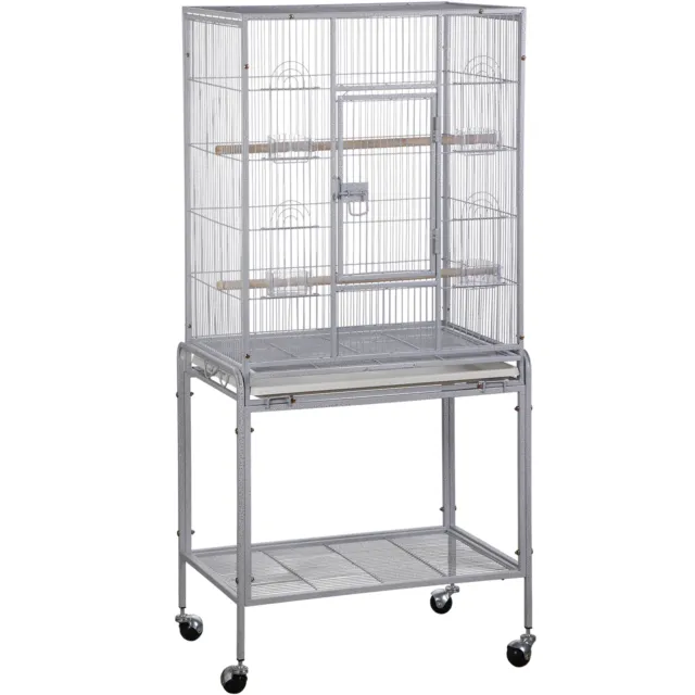 53Inch Bird Cage Parrot Flight Cage Wrought Iron Cockatiel w/Rolling Stand White