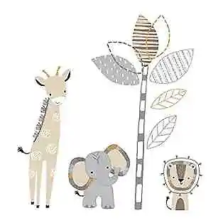 Jungle Safari Gray/Tan Elephant/Giraffe Nursery Wall Decals/Stickers
