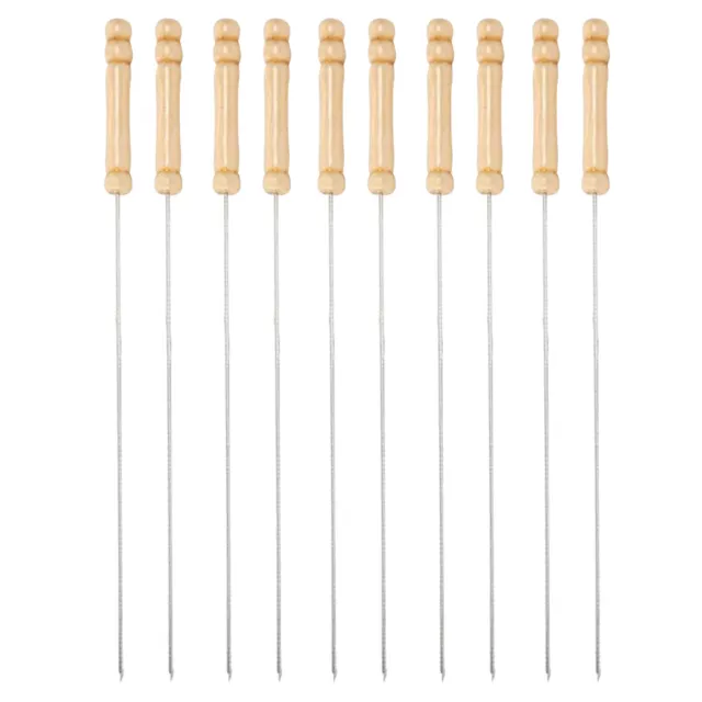 10x / set en acier inoxydable barbecue brochettes manche en bois grillade