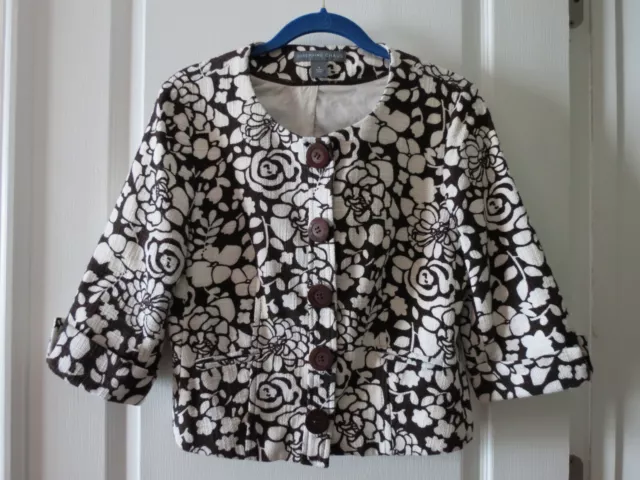 Chaus NWOT 100% Cotton 3/4 Sleeve Ivory Brown Floral Designer Jacket w/ Pocket 4