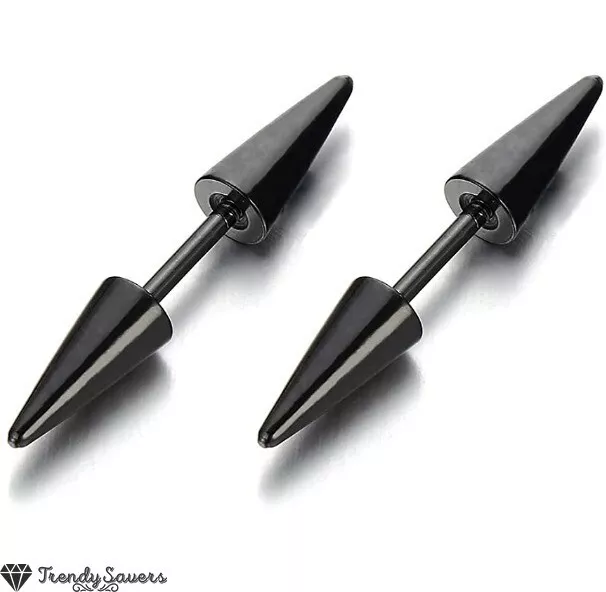 PAIR Unisex Women 316L Surgical Steel Spike Black Punk Cone Spike Stud Earrings