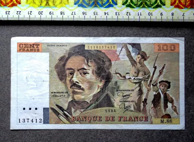 (FR2), Billet de Banque , 100 Francs , ( Delacroix ), Année : 1984.