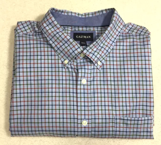 Gazman Men's Blue Check Long Sleeve Collared Button up Cotton Shirt Size 3XL