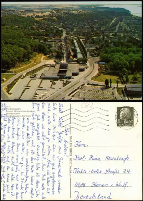 Postcard Frederiksværk Luftbild Nordcenter kiosken 1977