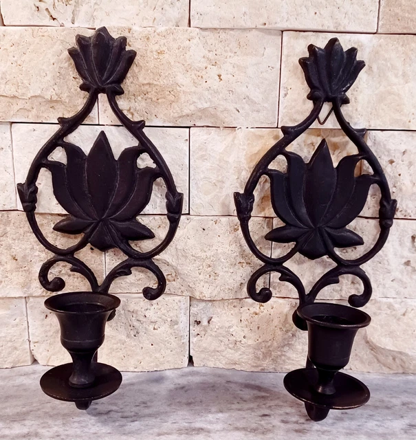 Small Cast Iron Floral Wall sconce Pair 8"