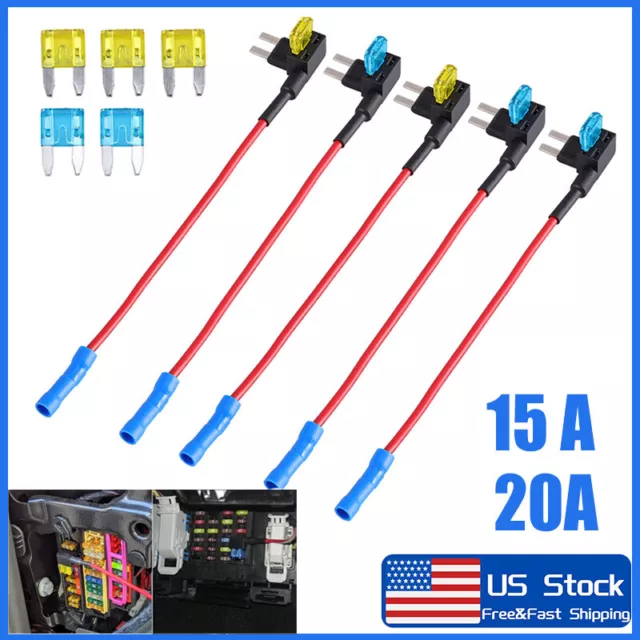 15PCS Fuse TAP Adapter Kit 12V 15 Amp 20Amp Car Add-a-circuit Mini ATM APM Blade