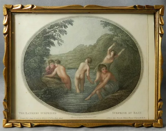 Jeunes Femmes Nues À La Rivière - Gravure Par Marcuard : Surprise Au Bain - 1787