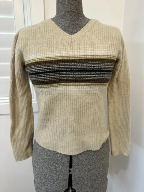 Vintage Esprit 90s Lambswool Knit Sweater Jumper Beige Grown Stripe XS S