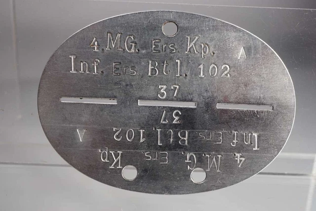 Wehrmacht Erkennungsmarke 4. MG . Ers. Kp. Inf Ers. Btl. 102 Chemnitz WWII #E26
