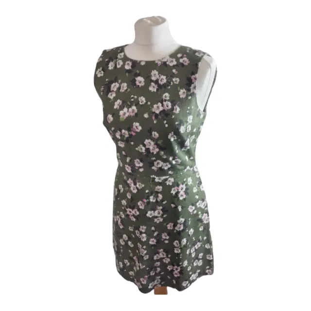 Warehouse Dress Khaki Green Floral Sheath Sleeveless Womens Size 10 (AN30)