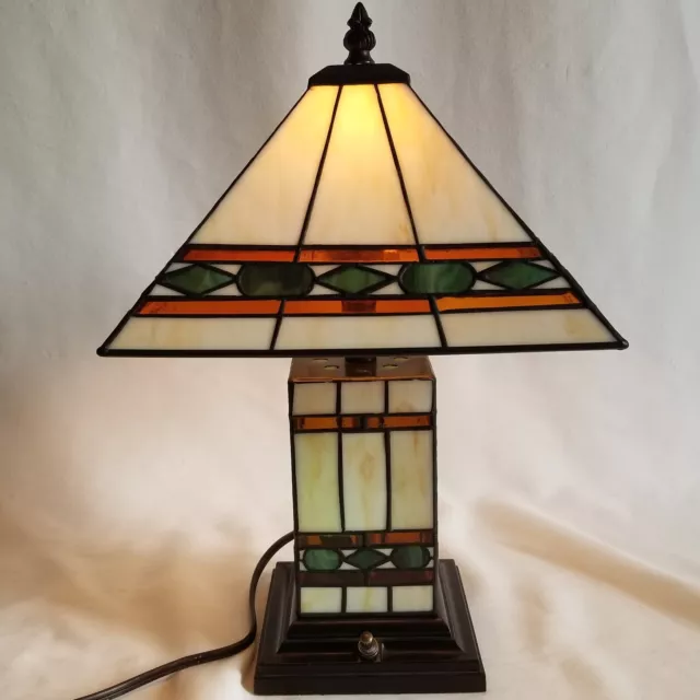 Tiffany Style Stained Glass 3 Way Table Lamp Mission Style Desk Lamp 15" Tall