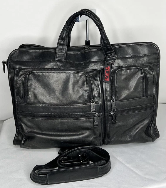 Tumi Leather Expandable Organizer Laptop Briefcase Large black file 3 Alpha