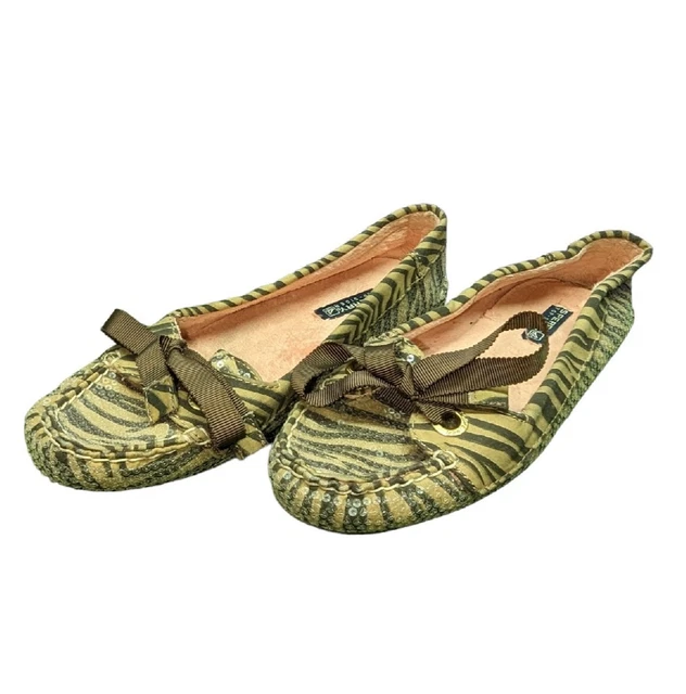 SPERRY TOP-SIDER Tiger Print Moccasins w/ Tie Sequin Slip-On Women's Shoes 7 M