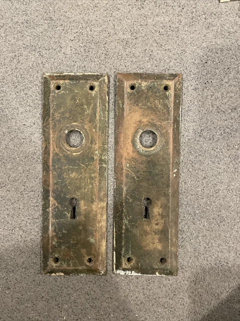 PAIR Antique/Vintage Brass Door Plates, Backplates, Escutcheon, Knob, Back Plate