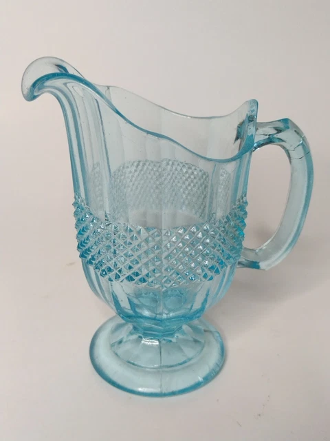1880's Optic Diamond Band Creamer On Pedestal Blue EAPG Central Glass Co.