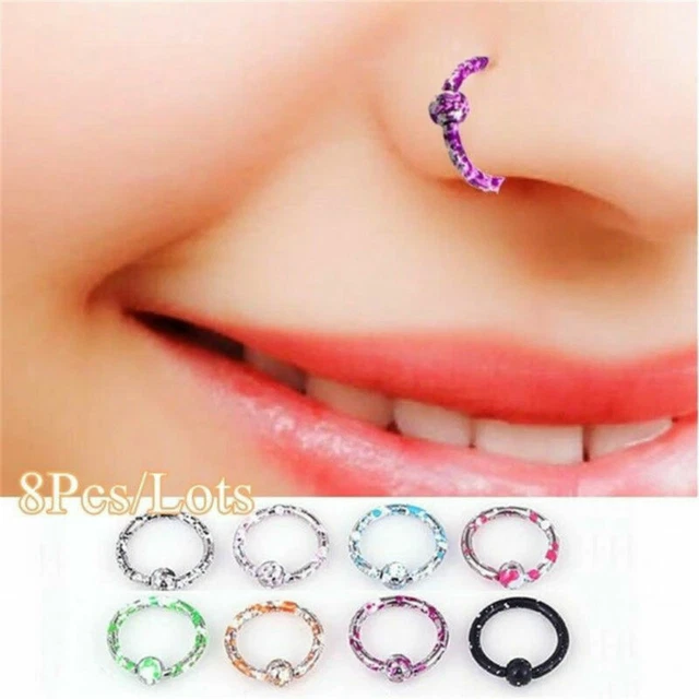 8x Stainless Steel Nose Open Hoop Sleeper Ring Lip-Earring Body Piercing Jewelry