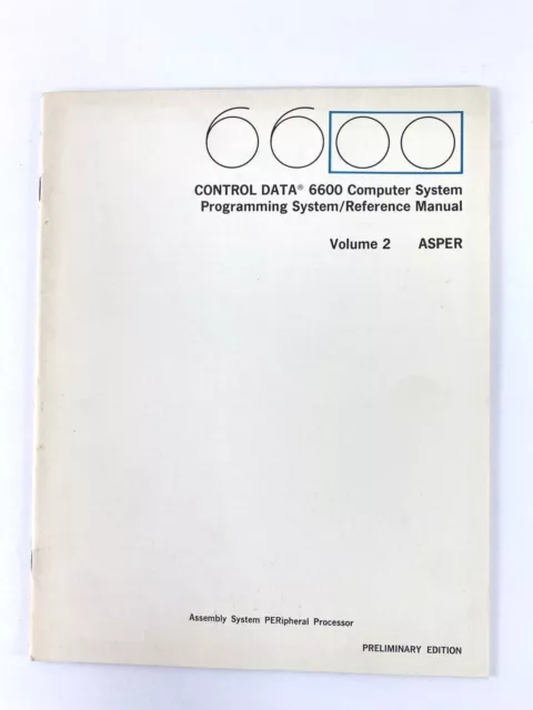 Vintage Control Data 6600 Programming Asper System Vol 2 Computer Ephemera IT