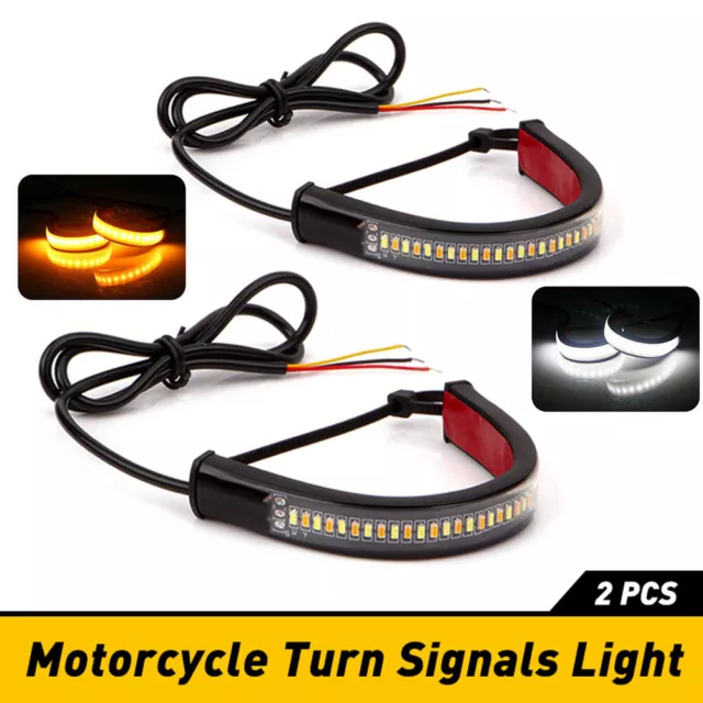 2xSwitchback W/A Turn Fork LED Signal Daytime Light DRL Strips For Motorcycle AJ
