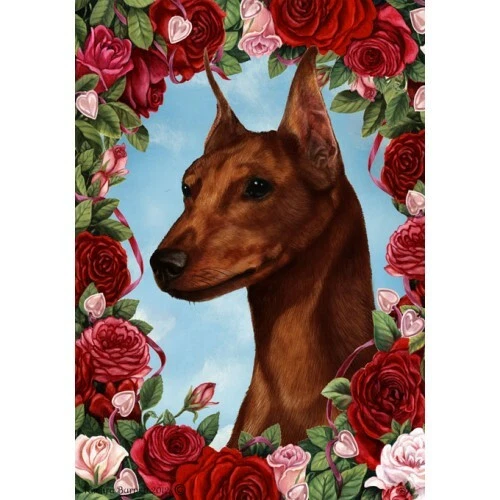 Roses Garden Flag - Red Miniature Pinscher 192231