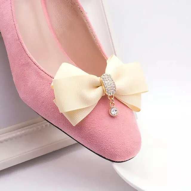 1 Pair Crystal Satin Bows Shoe Clips Chic Wedding Bridal High Heels Charm Fabric