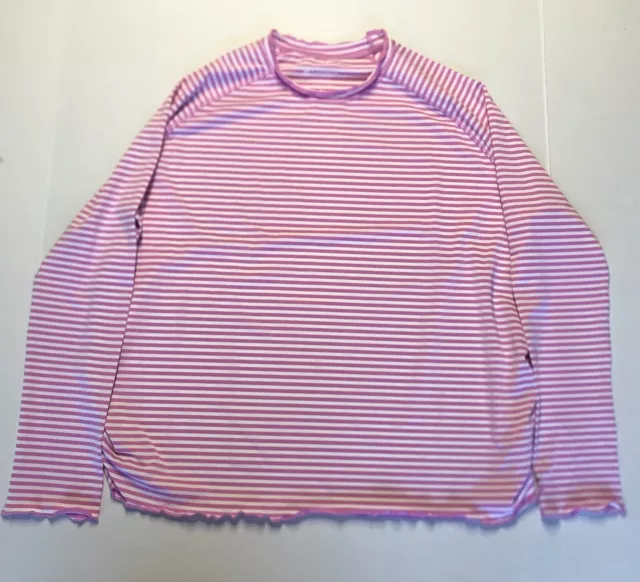 Coolibar Girls Youth Sea Island Ruffle Rash Guard Pink Stripe Size XL UPF 50